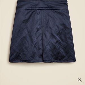 J Crew Collection center-pleat mini skirt in navy textured satin